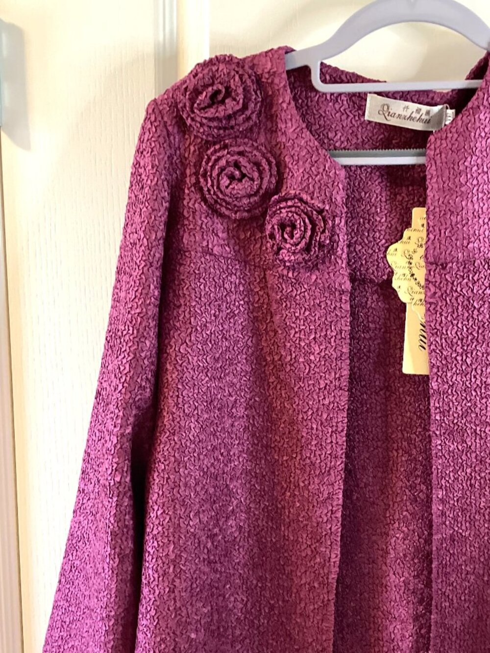 Women's Purple Open Lightweight Cardigan Textured Jacket Size M Eveningwear - Picture 3 of 9